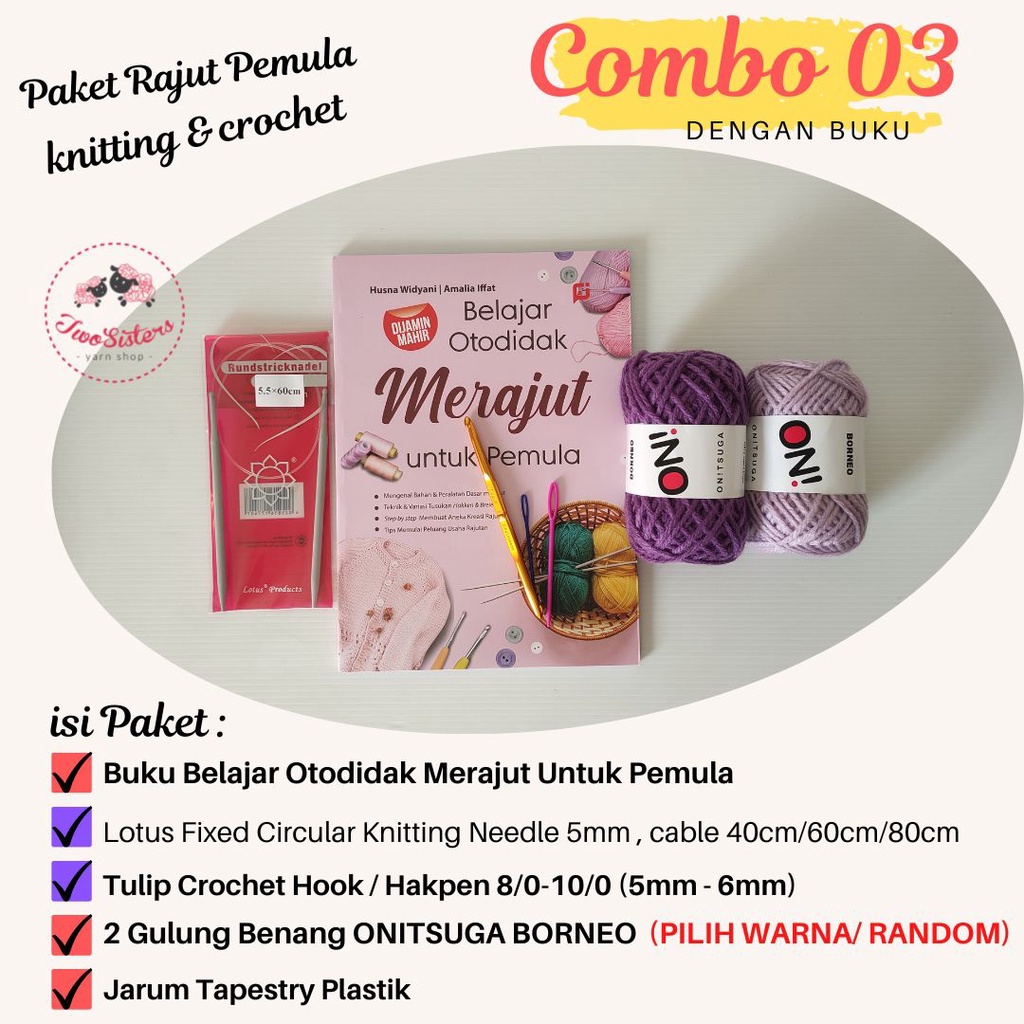 Paket Rajut Pemula/ Merajut Pemula/ Perajut Pemula – Combo Crochet & Knitting 03A