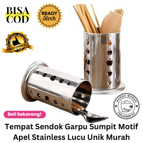 [BISA COD] PROMO Tempat Sendok Garpu Sumpit Motif Apel Stainless Lucu Unik Murah Wadah Alat Makan Alat Dapur Rak dapur Berkualitas