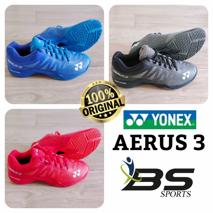 SEPATU BADMINTON YONEX POWER CUSHION AERUS 3 MEN 100% ORIGINAL - Biru, 44 - 28 cm