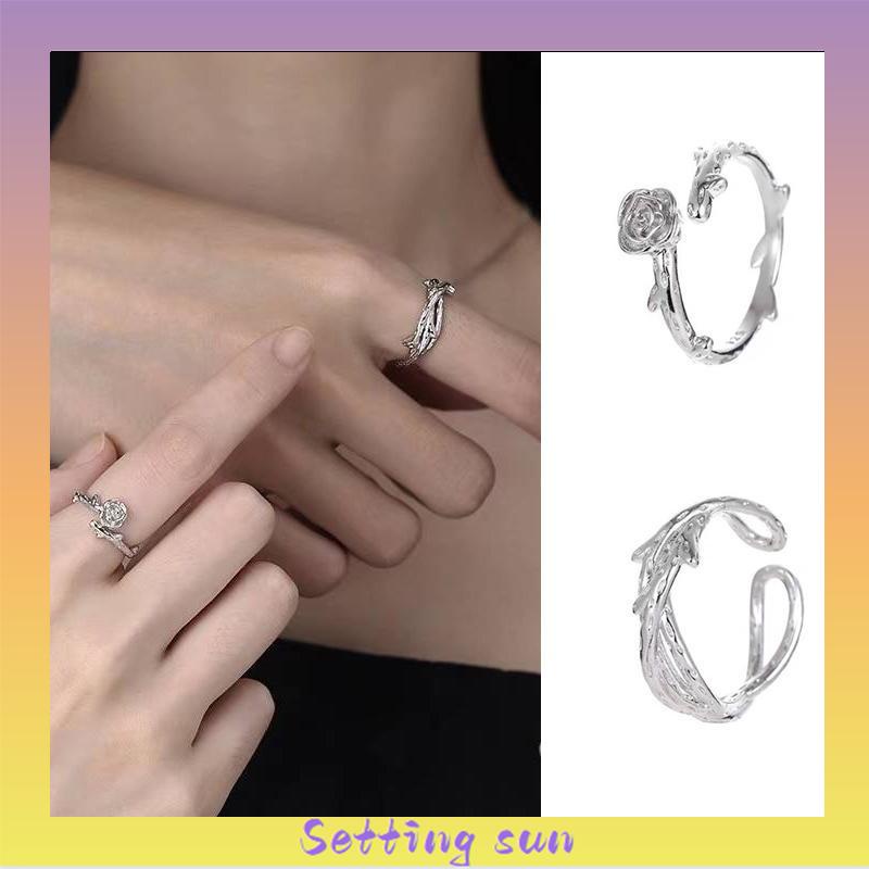 2Pcs/Set Cincin Wanita Mawar Korea Fashion Sederhana Adjustable Cincin Perhiasan Fashion TN