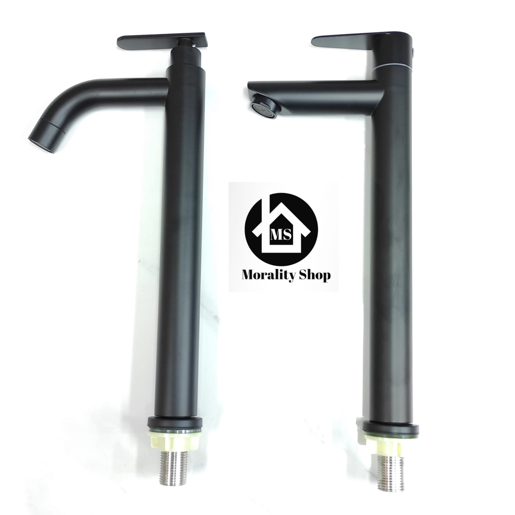 Kran Air Wastafel Stainless 304 HItam TINGGI 16A-Keran air Cuci Tangan washtafel basin faucet C04