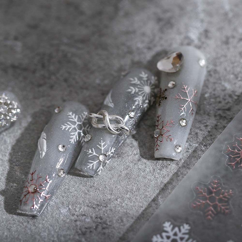 AUGUSTINA Agustinina Stiker Kuku Natal Motif Kotak Relief Lonceng Elk Santa Claus Snowman Nail Art Dekorasi
