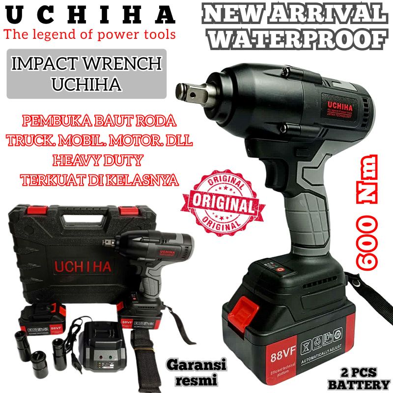 MESIN BOR PEMBUKA BAUT BATERAI CORDLESS IMPACT WRENCH OBENG MUR MERK UCHIHA RODA MOBIL MOTOR