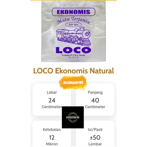 KANTONG PLASTIK KRESEK LOCO EKONOMIS BENING/TRANSPARAN / NATURAL  UKURAN 24 Cm (24X40) ISI 50 LEMBAR BAHAN PREMIUM / DAUR ULANG