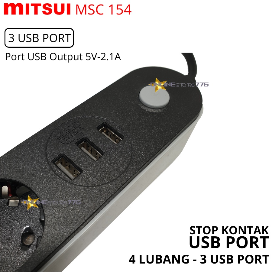 STOP KONTAK MITSUI 4 LUBANG + 3 USB PORT / MITSUI MSC 154 SNI