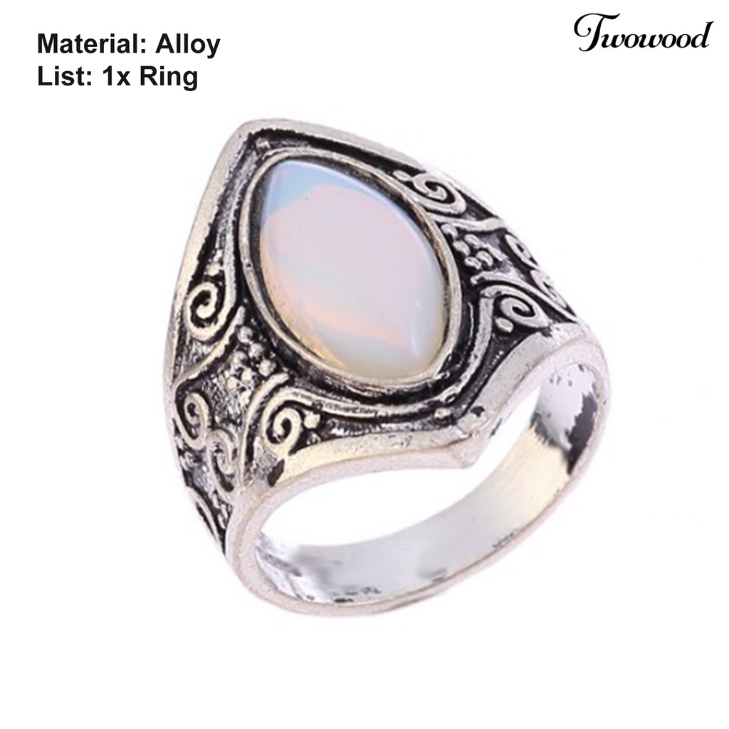 Cincin Batu Bulan Imitasi Bentuk Oval Gaya Punk Retro Vintage Untuk Aksesoris Perhiasan