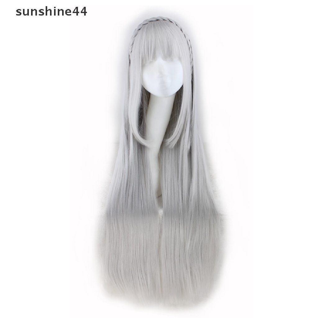 Sunshine Wig / Rambut Palsu Panjang + Lurus Model Karakter Kartun Anime Emilia Warna Putih Untuk Cosplay