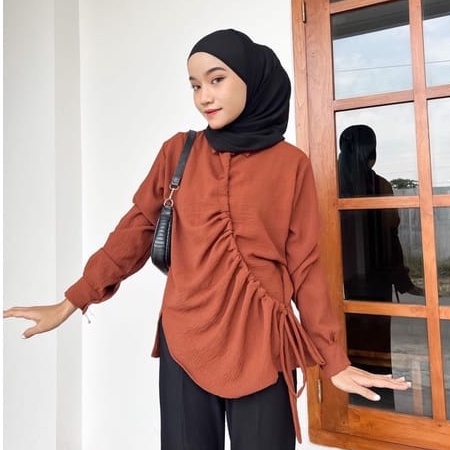 ZASKIYA - ANOLA BLOUSE KEMEJA SERUT DEPAN / SILFA TOP KEMEJA SERUT SAMPING CRINKLE