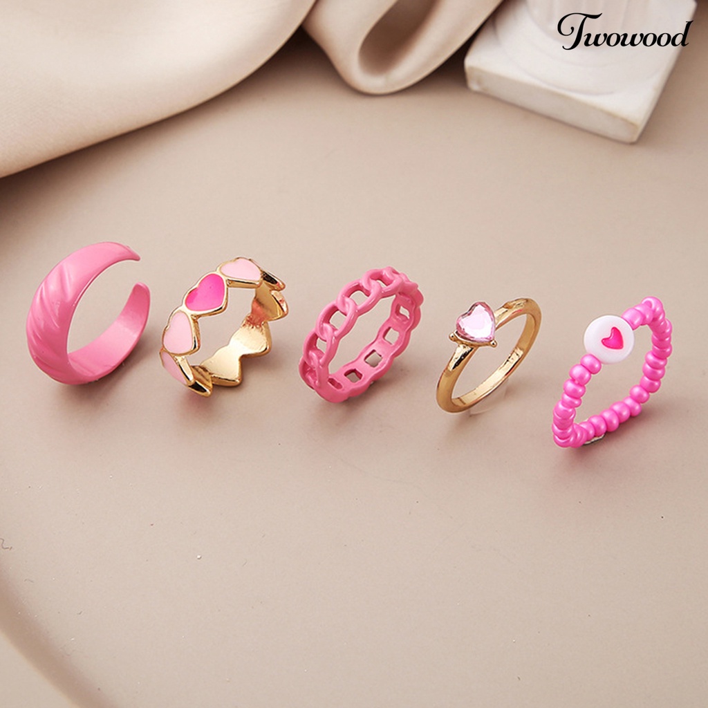 1 Set Cincin Knuckle Stackable Bentuk Hati Untuk Wanita