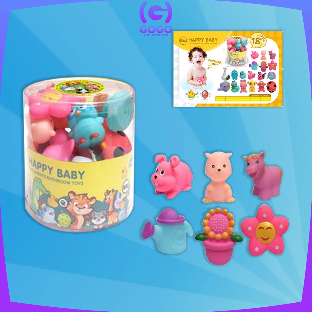 GOGO-M253 Mainan Mandi Anak Karet Set Karakter Bisa Bunyi / Mainan Bebek Anak Bayi Mainan Edukasi Baby Bath Toys