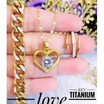Titanium Set Perhiasan Wanita Kalung Love Permata 2211h