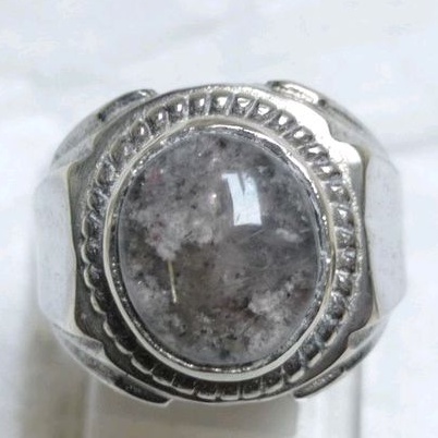 Cincin batu natural kecubung rambut emas dalam karang putih unik langka