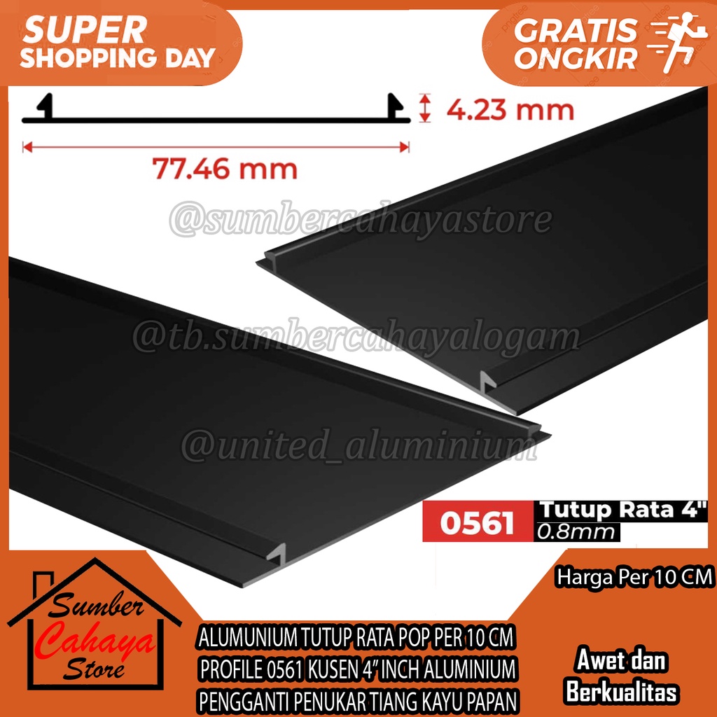 ALUMUNIUM TUTUP RATA POP PER 10 CM PROFILE 0561 KUSEN 4” INCH PROFIL ALUMINIUM PENGGANTI PENUKAR TIA