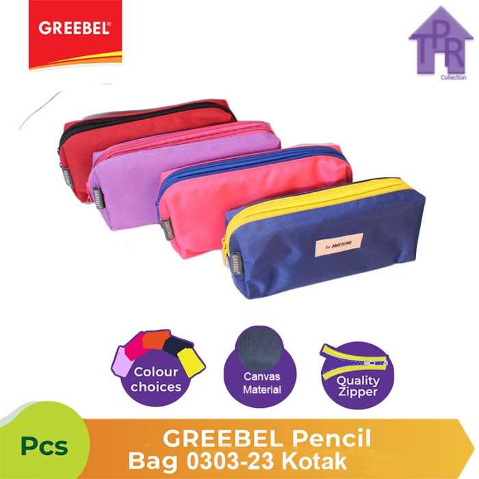 Tempat Pensil Greebel 0303-23 Pencil Bag Bahan Canvas PVS Model Kotak