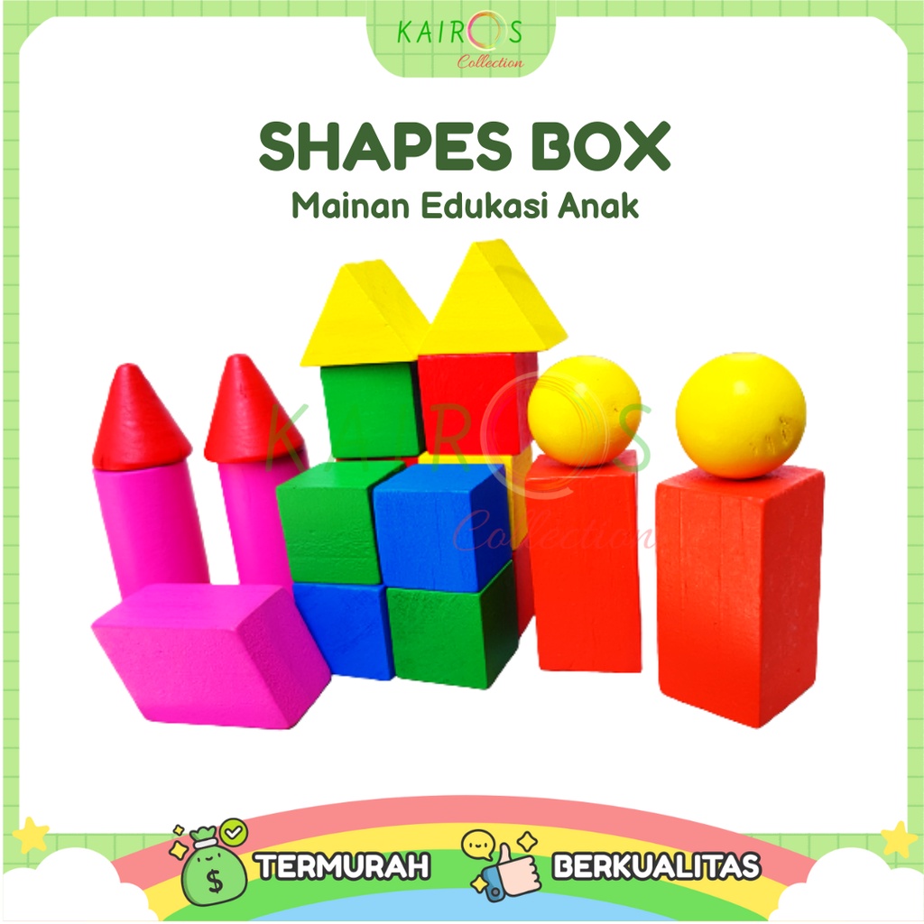 Mainan Edukasi Anak Balok Kayu Susun Aneka Bentuk Shapes Box