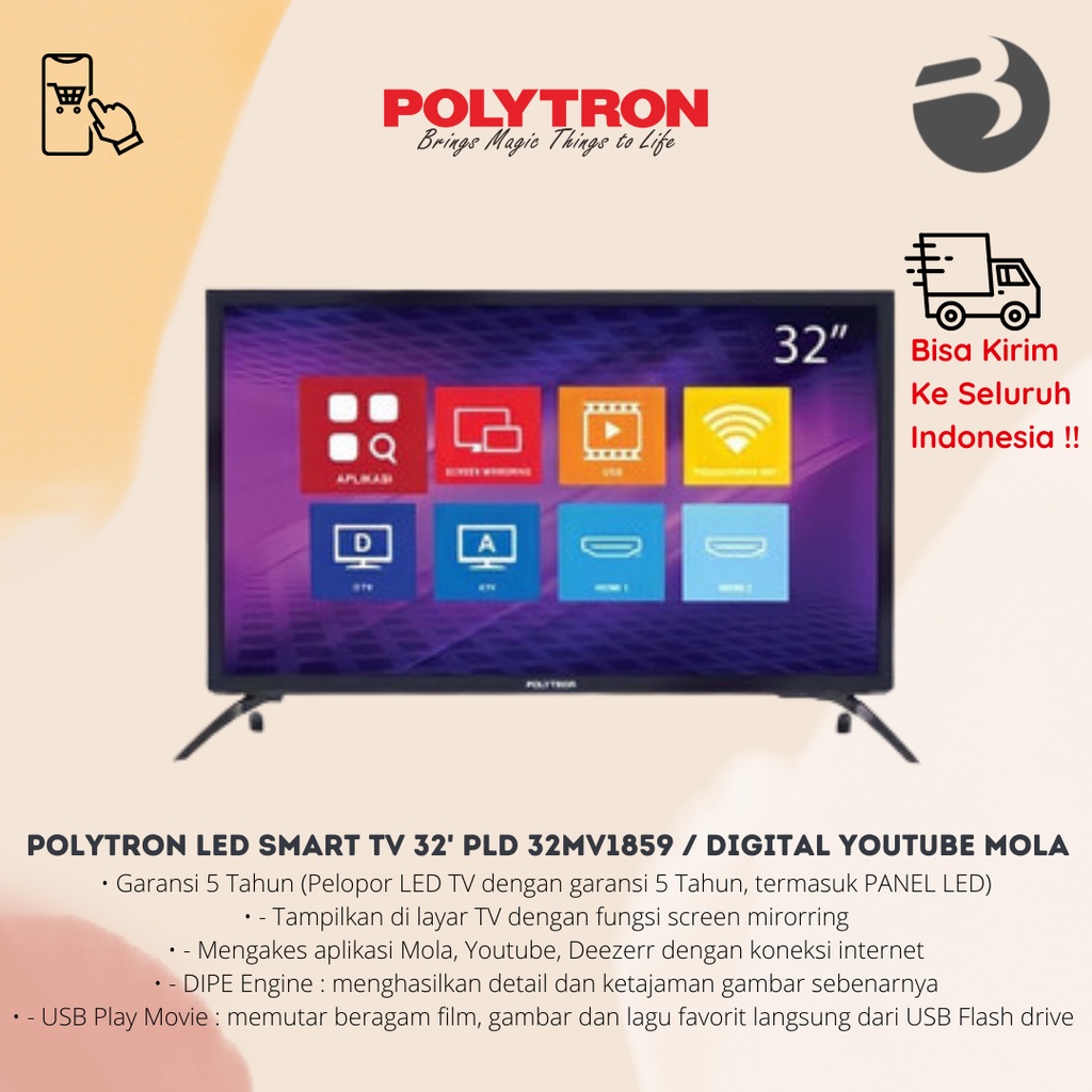 Polytron LED Smart TV 32Inch PLD 32MV1859 / 32CV1869 Digital Youtube Mola