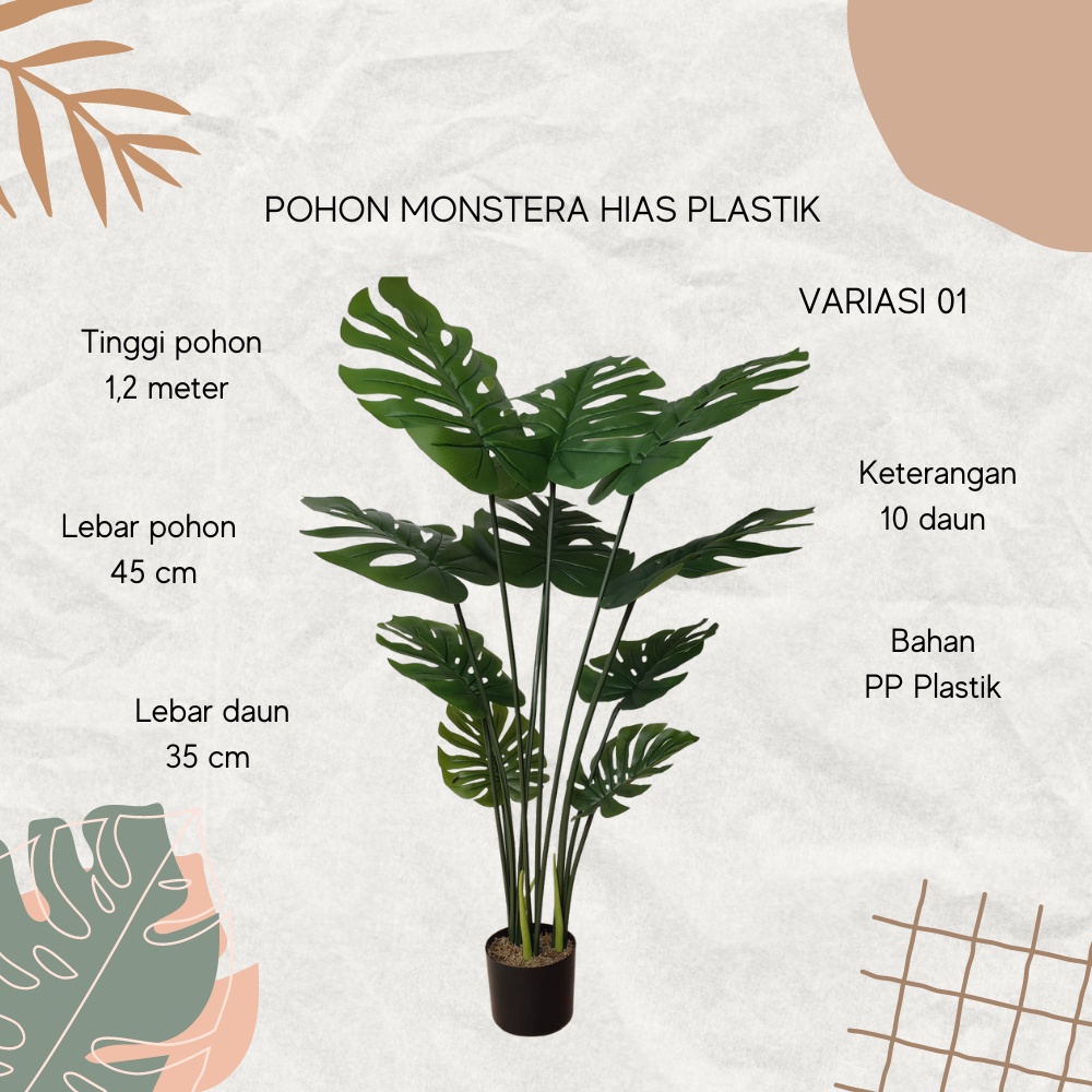 Pohon Monstera Plastik Tinggi 1,2 Meter Tanaman Hias Imitasi Artifisial Daun Hias Ornamen Dekorasi Rumah Satu7an PBP127