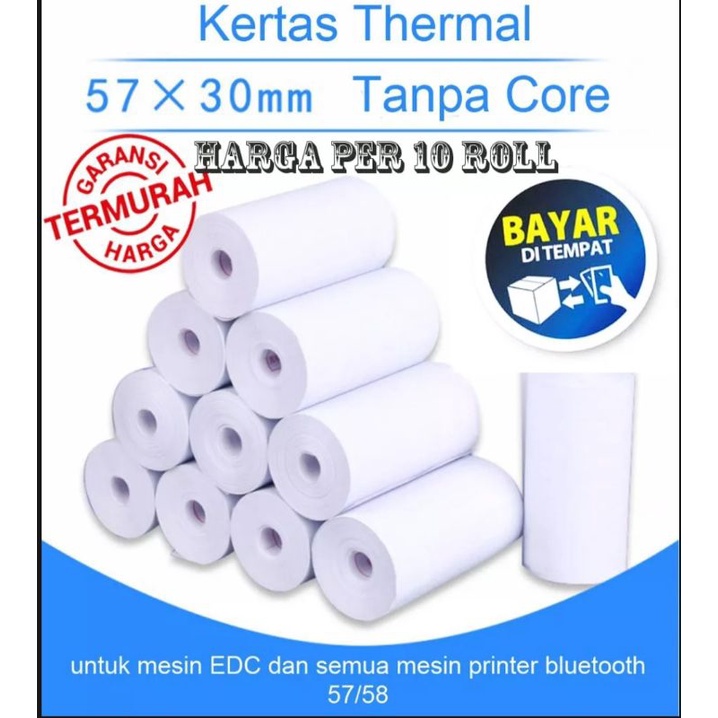 

per 10 roll kertas struk kertas thermal. kertas printer blooetoth portable. 57x30