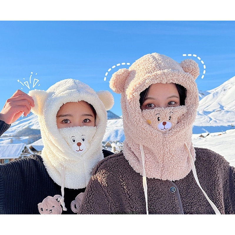 Topi Masker Hangat Tahan Angin Motif Beruang