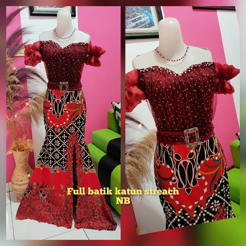baju singer/baju penyanyi/full batik katun streach atasan swaroski