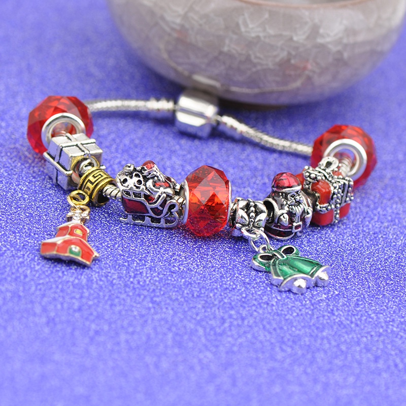 Gelang Manikmanik Kaca Kristal Dengan Liontin Lonceng Natal Untuk Wanita