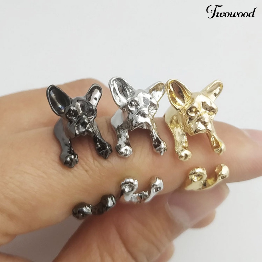 Cincin Bentuk Anjing Bulldog Bahan Alloy Gaya Vintage Untuk Wanita