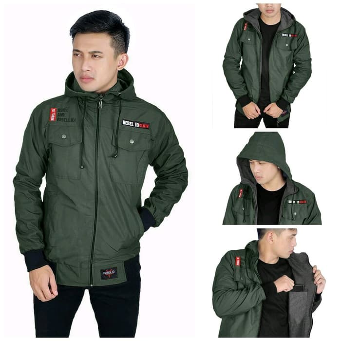 Jaket Parasut Pria Waterproof Anti Air Original Rebel id Bisa bolak balik (Semi Parka Pria)