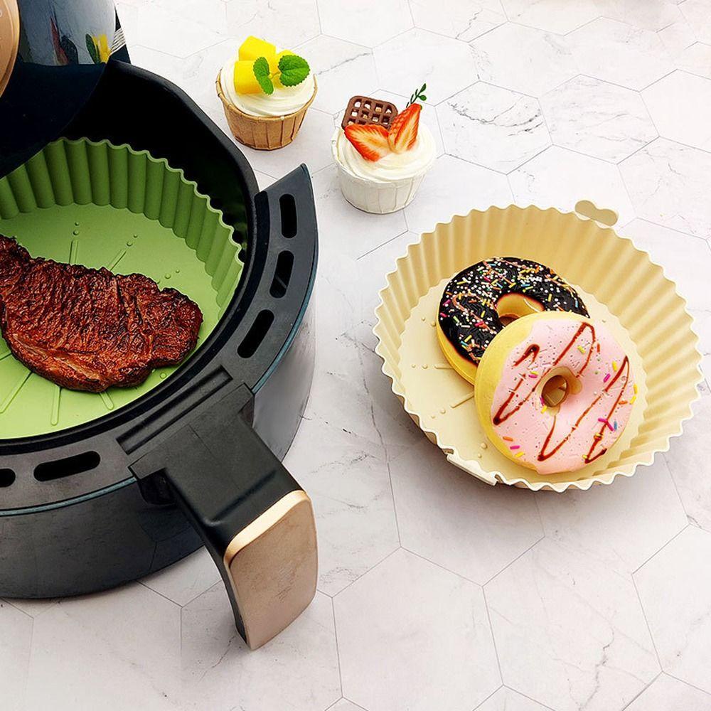 Solighter Bulat Silikon Panci Grill Pot Tray Reusable Pizza Plate AirFryer Aksesoris Baking Basket