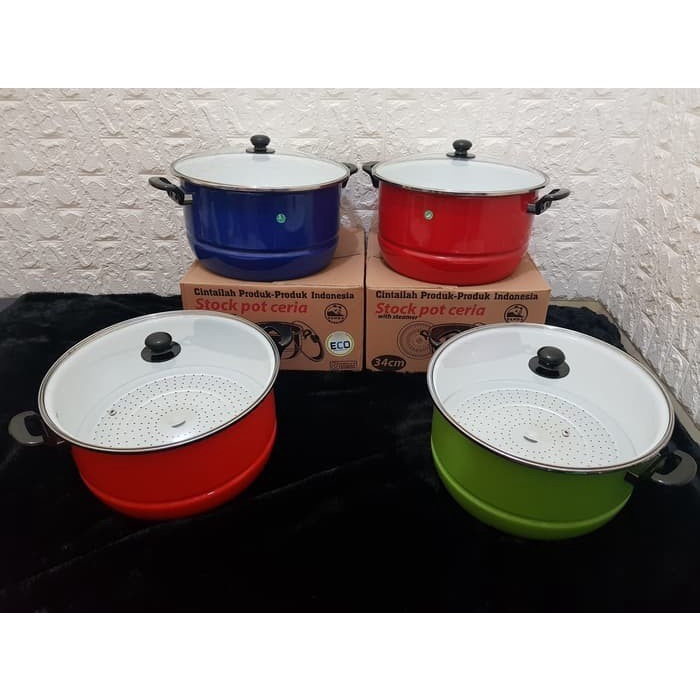 Maspion Panci Stockpot Eco Ceria Enamel Panda 26 cm + Tutup Kaca