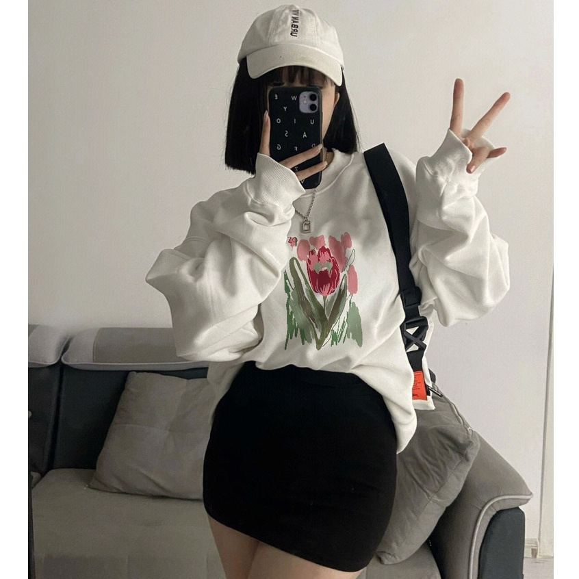 Sweater flower kaos oversize baju korean style wanita ootd