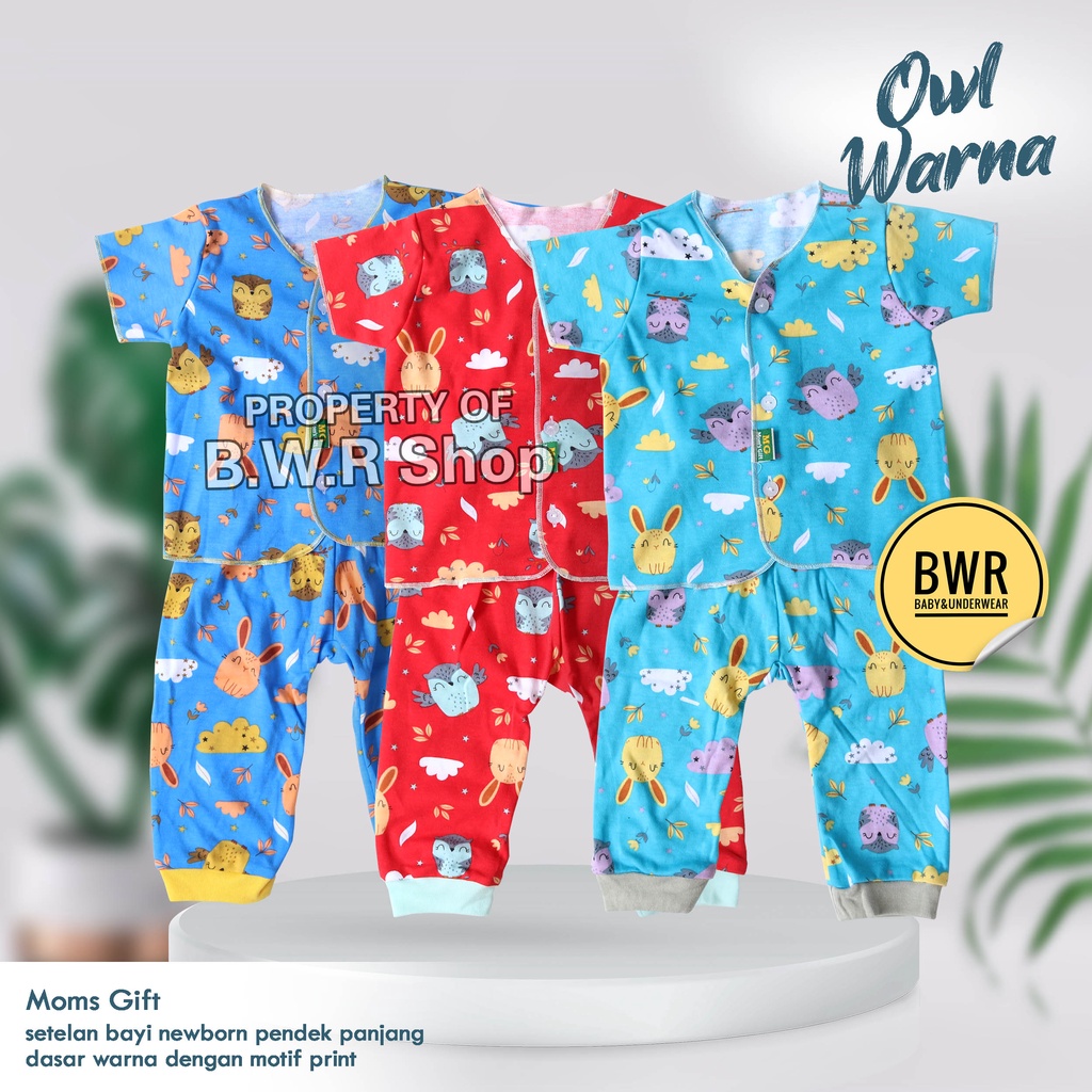 [ 3pc ] Setelan Moms Gift CPR KANCING Owl Warna / Baju Bayi Newborn 0-6 bulan Mom's Gift | Bwr