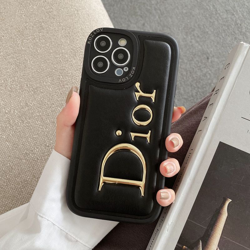 Case Handphone Wanita Bahan Kulit Warna Hitam Untuk iPhone 11 12 13 14 Pro Max 14 Plus DIOR