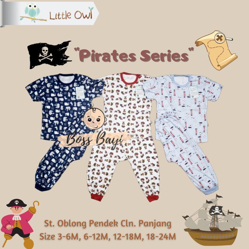 LITTLE OWL Setelan Oblong Pendek + Celana Panjang 3 Setel