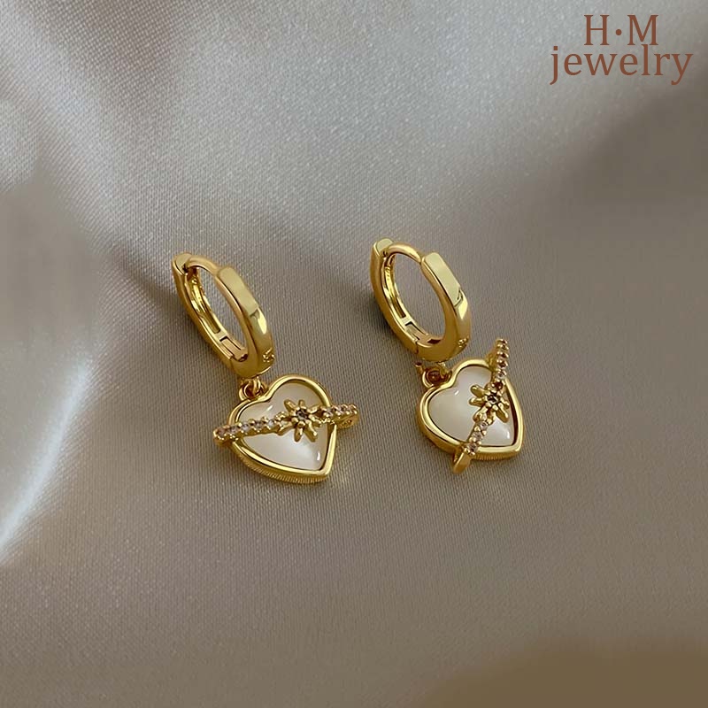 Anting Klip Telinga Bentuk Hati Opal Micro-Inlaid AAA Zircon Asterism