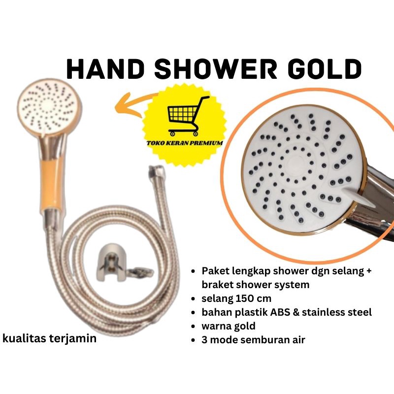 Hand shower + Braket Shower system + Selang 150cm Shower Besar Anti Pecah paket hemat