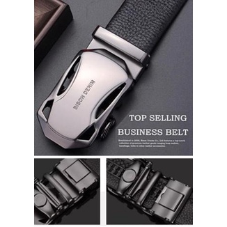 Ikat Pinggang Pria Kulit Asli Bison Denim Original Bisnis Auto Buckle - 110Cm Hitam, box bison denim