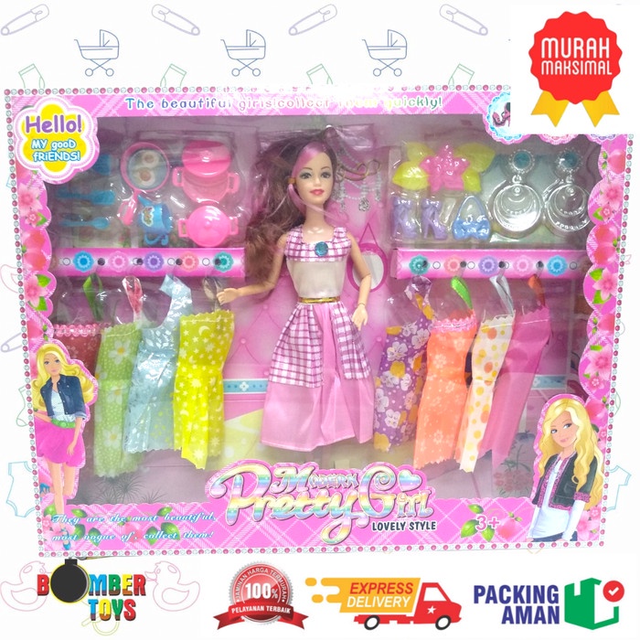 MAINAN ANAK BONEKA PRINCESS PRETTY BERBIEE 8 BAJU PANCI ANTING BERBIE BEAUTY BARBI KADO FASHION BAJU AKSESORIES