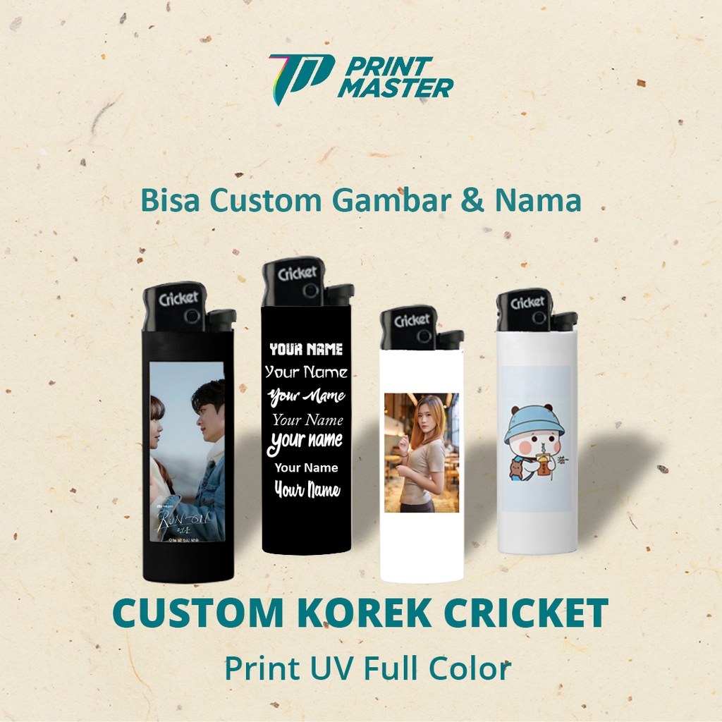 Custom Korek Api Cricket Lighter Promosi Souvenir Print UV 1 Sisi