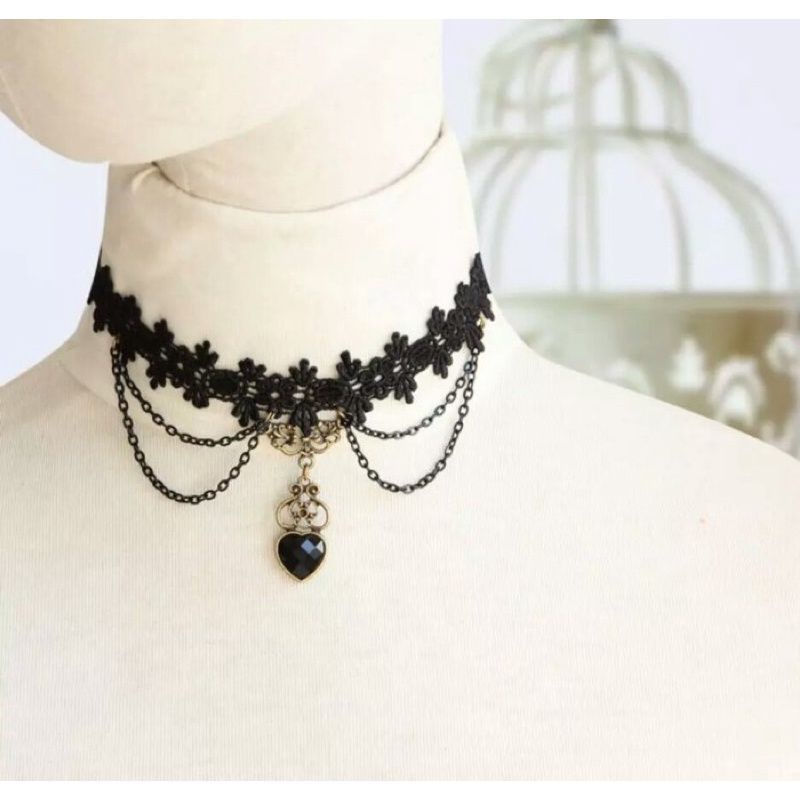 kalung choker renda lace lolita gothic style