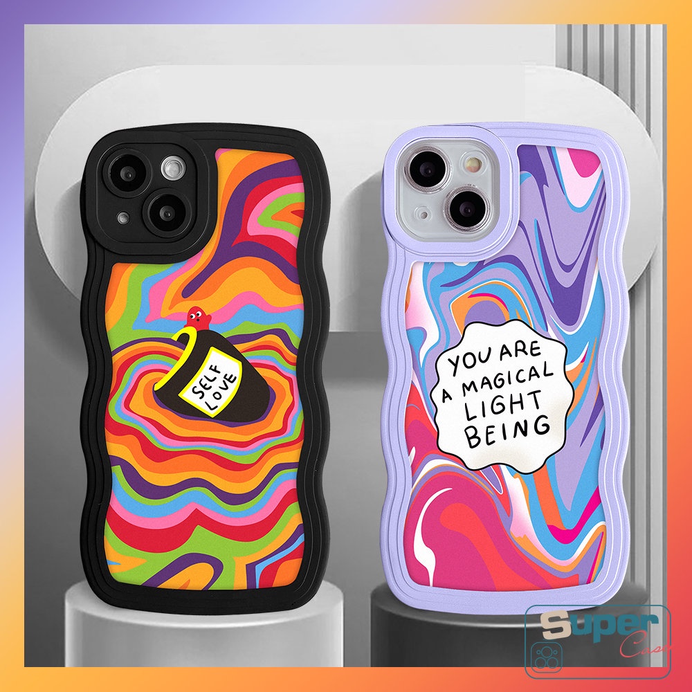 Case Untuk Realme C55 C35 C25 C15 5 5i 5s 6i C12 C21Y C25Y C11 C20 C25s C11 2021 C20A C1 C3 Casetify Cat Air Label Love Self Colorful Rainbow Wavy Edge Shockproof Soft TPU Cover