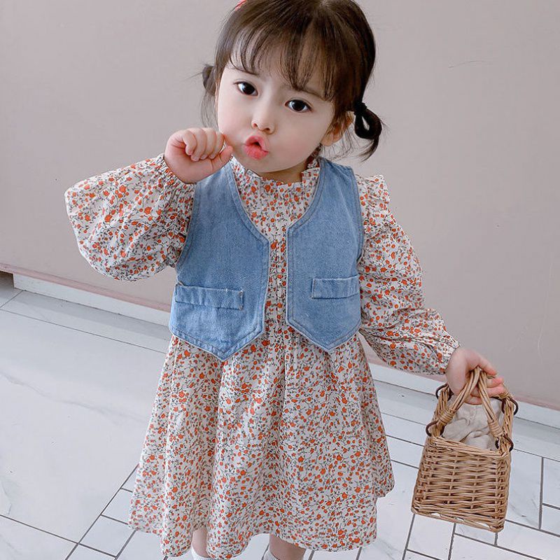 0-3Thn, DR121-Dress Bayi Perempuan Motif Bunga Aksen Rompi