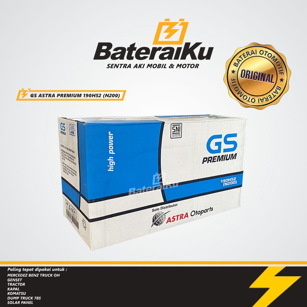 Jual JUAL AKI GENSET GS ASTRA PREMIUM N200 UNTUK TRUK, GENSET, AKI