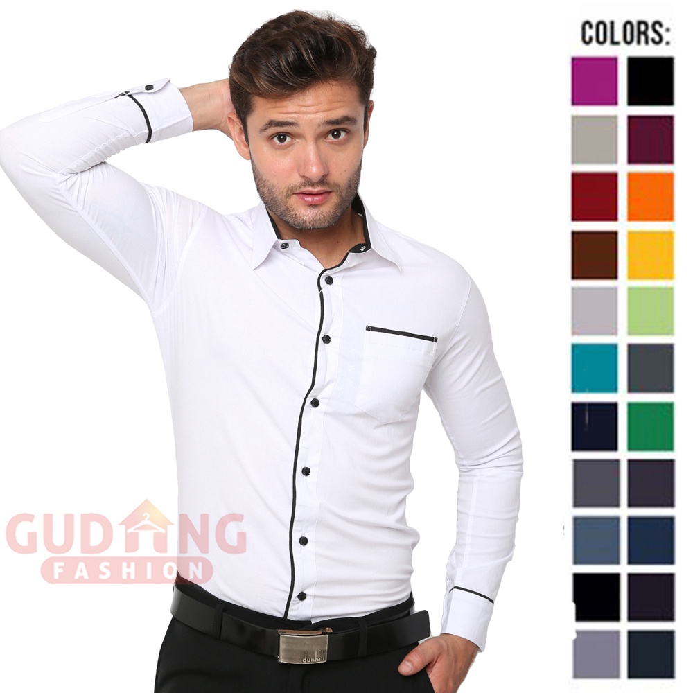 Kemeja Kerja Pria Slimfit Panjang Formal Katun - Banyak Pilihan Warna LNG (COMB)