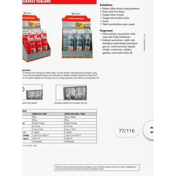 

Wurth RTV Multi Gasket Sealant - Lem Packing Mobil Motor Tahan Panas