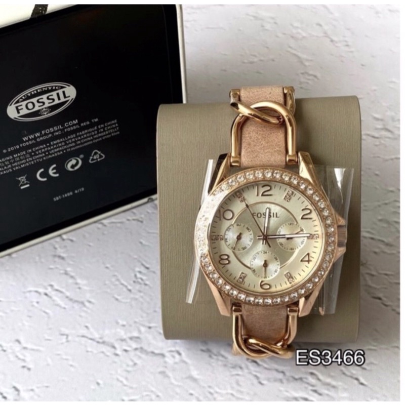 ES3466 RILEY MULTIFUNCTION ROSE GOLD & SAND LEATHER Women WATCH
