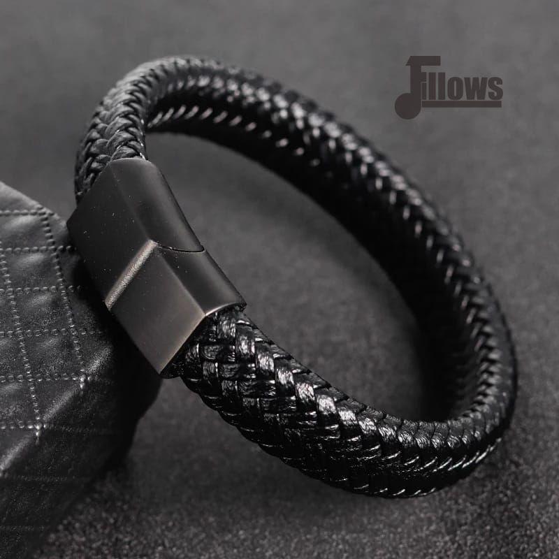 Gelang Kulit Pria Leather Density Hitam Pria Keren Premium Kekinian GK1