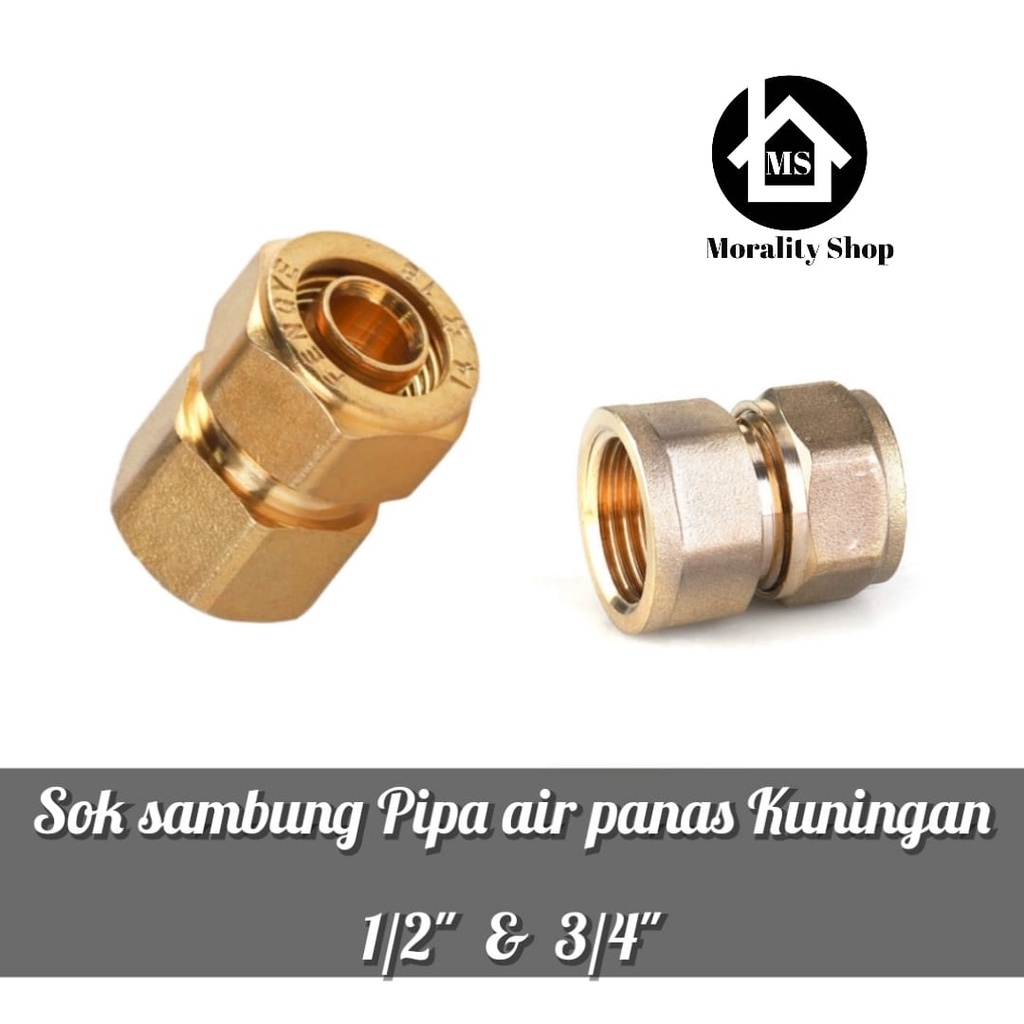 Sok Sambungan pipa air panas Kuningan 1/2&quot; 3/4&quot; SPD Sock fitting pipa Brass Fitting Pipe 1/2 inch 3/4 inch