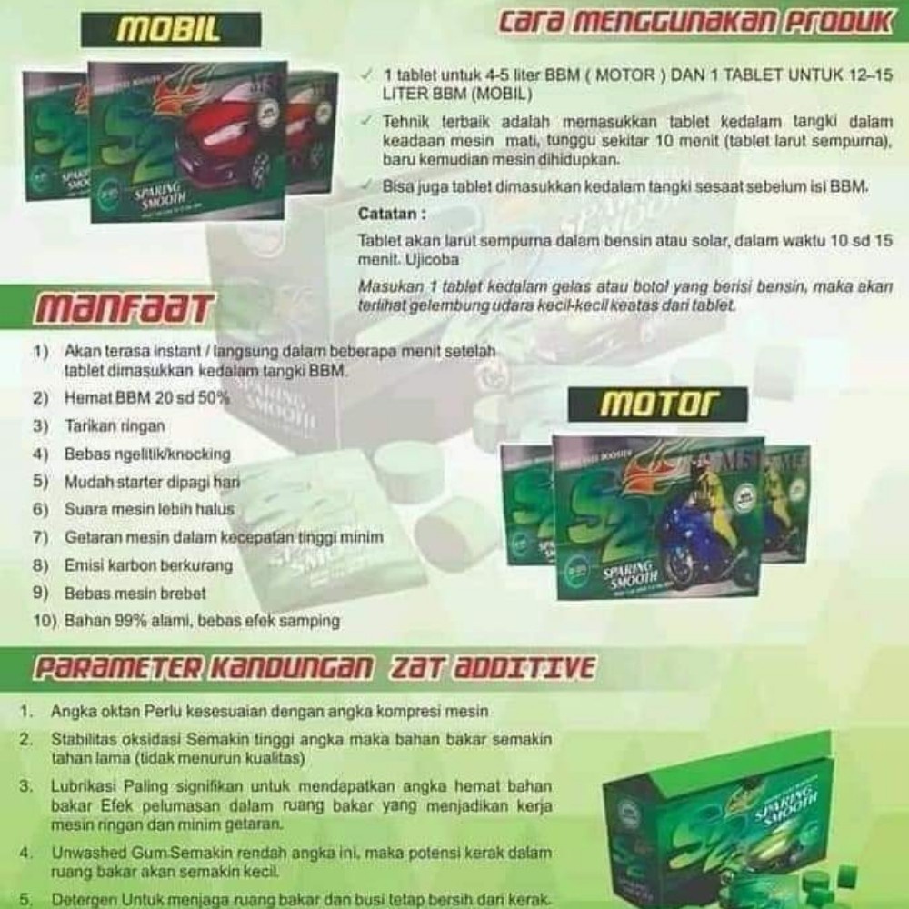 Sparing Smooth Tablet Penghemat Pengirit Bensin Bahan Bakar BBM Kendaraan Mobil Original Sparing Smooth MSI Tablet Pengirit Bensin BBM Untuk Kendaraan Mobil