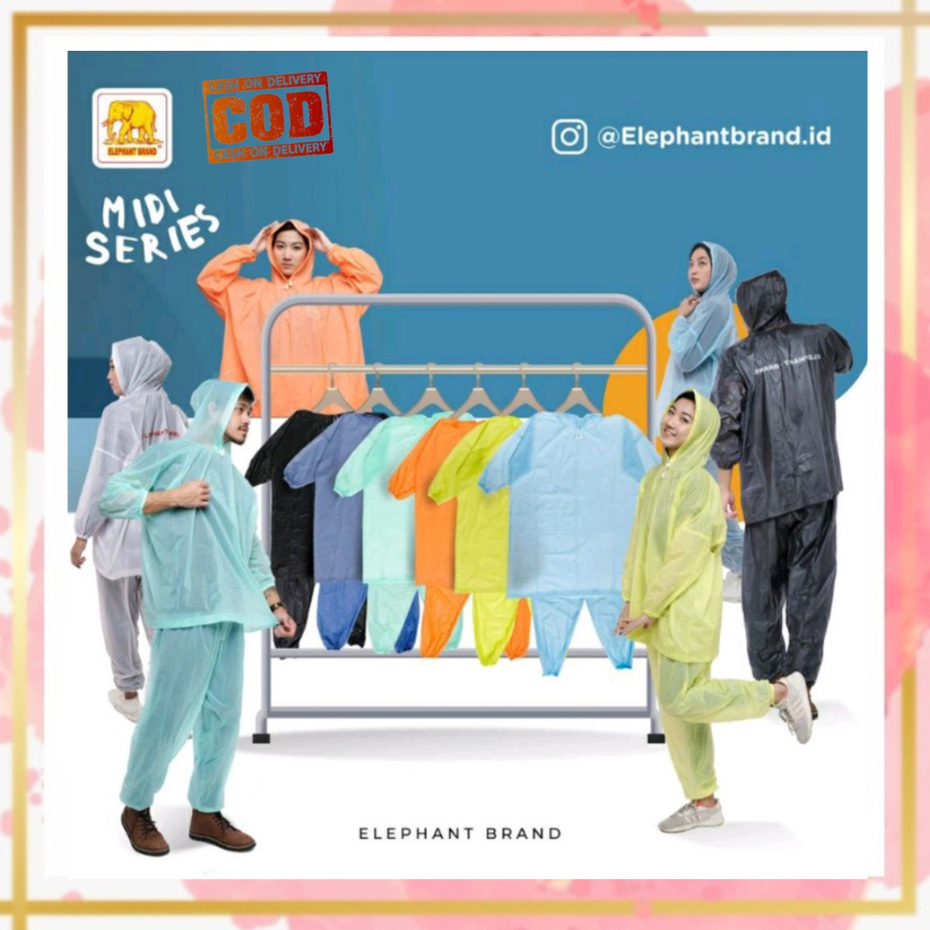 Jas Hujan MIDI Celana Elephant Brand Stelan Dewasa Atasan Ponco Traveling Elastis Pres Anti Bocor Ma