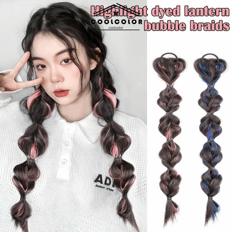 COD❤️Ekor Kuda Poni Ganda Tinggi Wanita  Sorot Lantern Puff  Kepang Twist  Kepang Wig Tali- cl